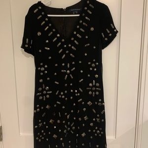 Beaded French connection black dress with v neck